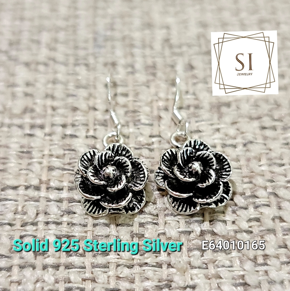 Real Solid Genuine 925 Sterling Silver Flower Drop Earrings. Designer Style